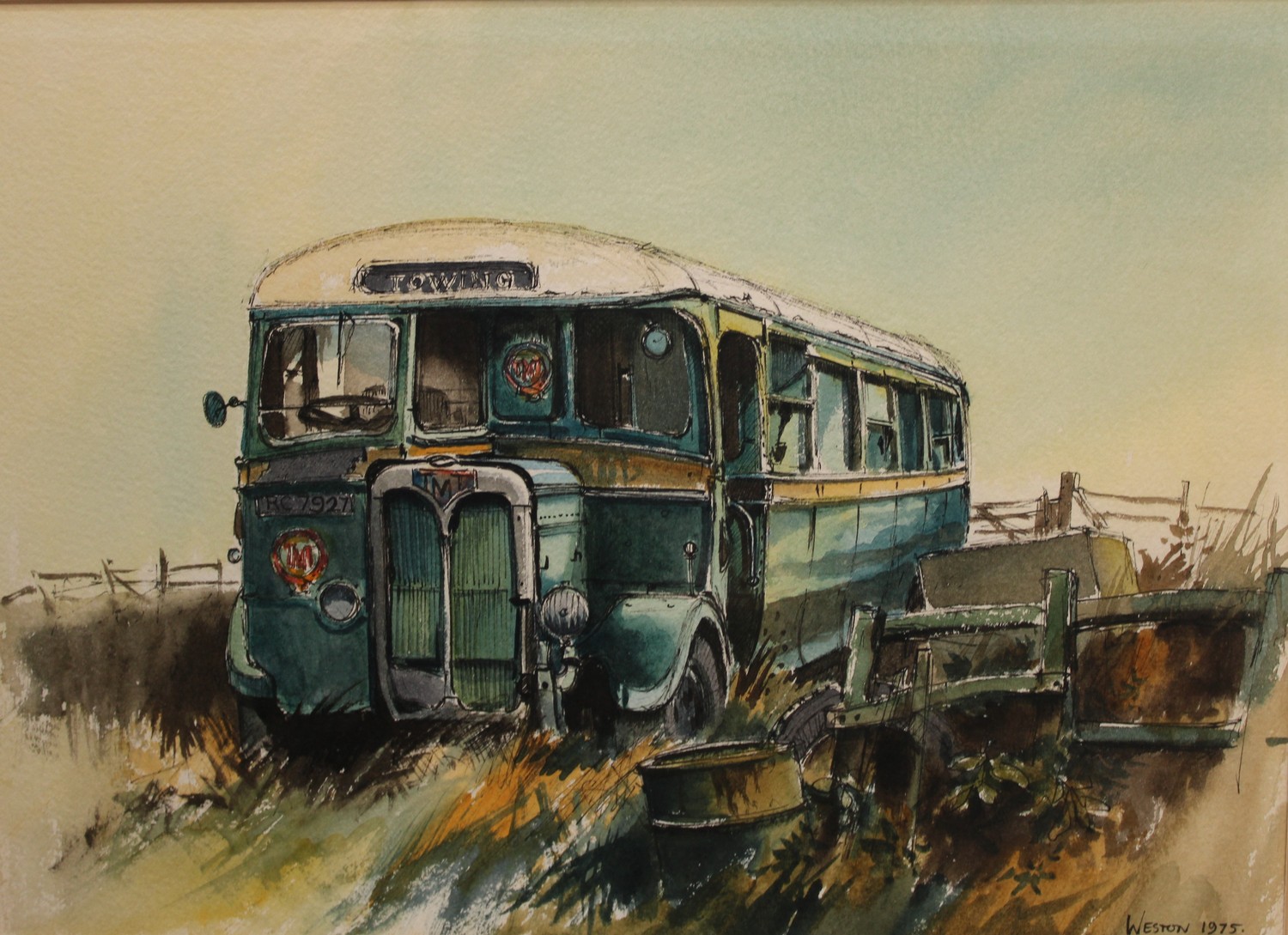 Prints and Pictures - Weston, The Old Towing Bus, signed and dated 75, watercolor and ink; J. - Bild 2 aus 5