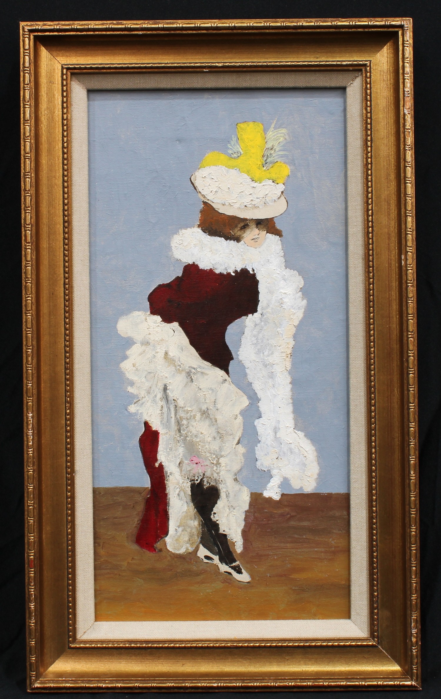 French Impressionist School Lady of Folie Bergere oil on canvas, 43cm x 21cm