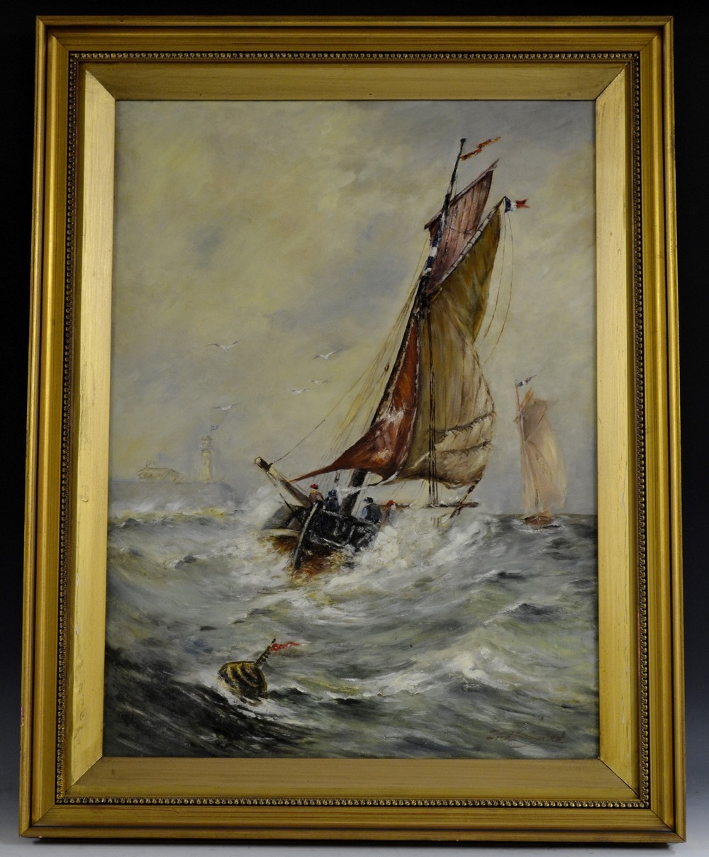 Fred K Swire Sailing Ship In Choppy Seas signed, oil on canvas, 67cm x 50cm