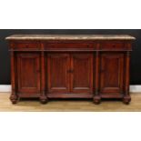A contemporary Thomasville sideboard, rectangular marble top above an arrangement of drawers and