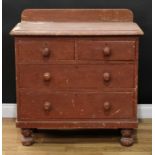 A Victorian pine chest of drawers, 93.5cm high, 89.5cm wide, 45cm deep, c.1860