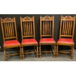 A set of four dining chairs, drop in seats, barley twist legs, c.1930