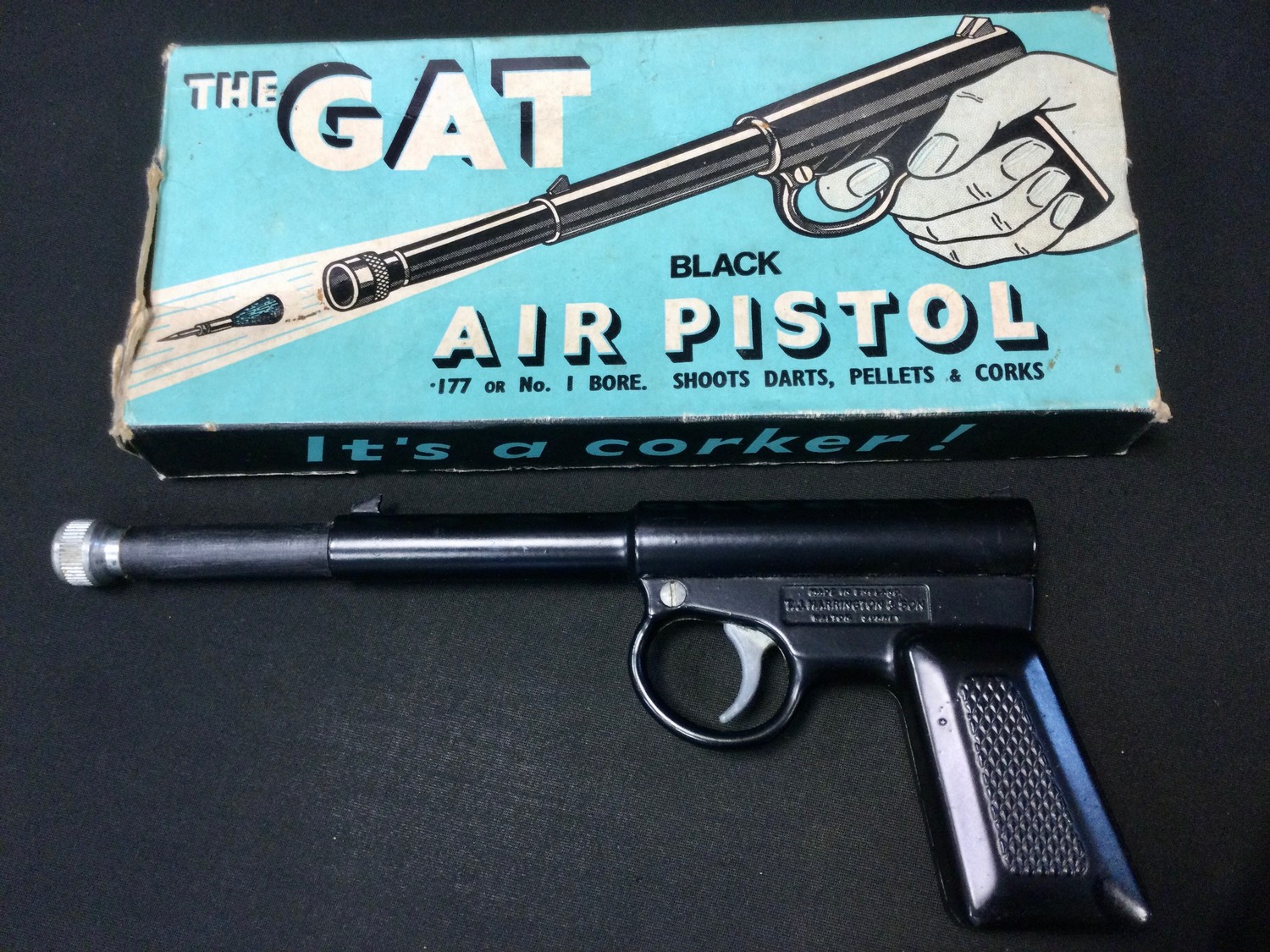 A Gat .177 calibre air pistol, boxed; The Outlaw presentation case of miniature antique firearms, - Image 2 of 2