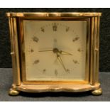 A French JAZ Aquarium alarm clock, serpentine rectangular case, twin door engraved and enameled with