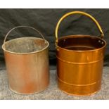 A 20th century copper cylindrical coal bucket
