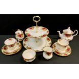 A Royal Albert Old Country Rose pattern afternoon tea duet set inc two tier cake stand, small tea