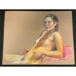 Jordi Nunez Segura (Bn 1932) Naked Stare, seated Maiden, signed, pastel, 50cm x 64.5cm