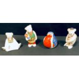 A Royal Crown Derby paperweight, Bear Cricketer; others, Artist; Congratulations; a Robin, gold