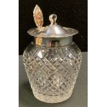An Edwardian glass and and silver preserve pot and cover, Chester 1908