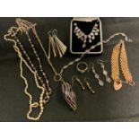 Jewellery - a silver and moonstone effect fringe necklace bracelet and earrings suite; gold plated