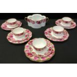 A Continental tea service, printed with roses, printed marks