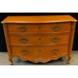 A reproduction chest of drawers, bow-front top above three long graduated cockbeaded drawers, shaped