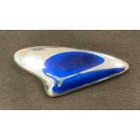 Henning Koppel for Georg Jensen - an amorphic sterling silver blue enameled brooch, signed, No