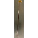 A Late Victorian horn handled slender walking cane, rolled gold collar, 77cm long