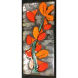 A Mid 20th century Ruscha studio pottery wall plaque relief decorated with tubular flowers on a