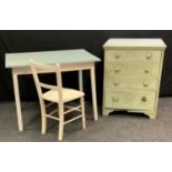 A 20th century painted pine chest of drawers, rectangular top above four long drawers, bracket feet,