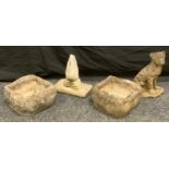 Garden Statuary - a reconstituted stone dog; a pair of small planters; etc