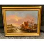 Dutch School (early 20th century) Out on the Ice oil on board, 23cm x 30cm