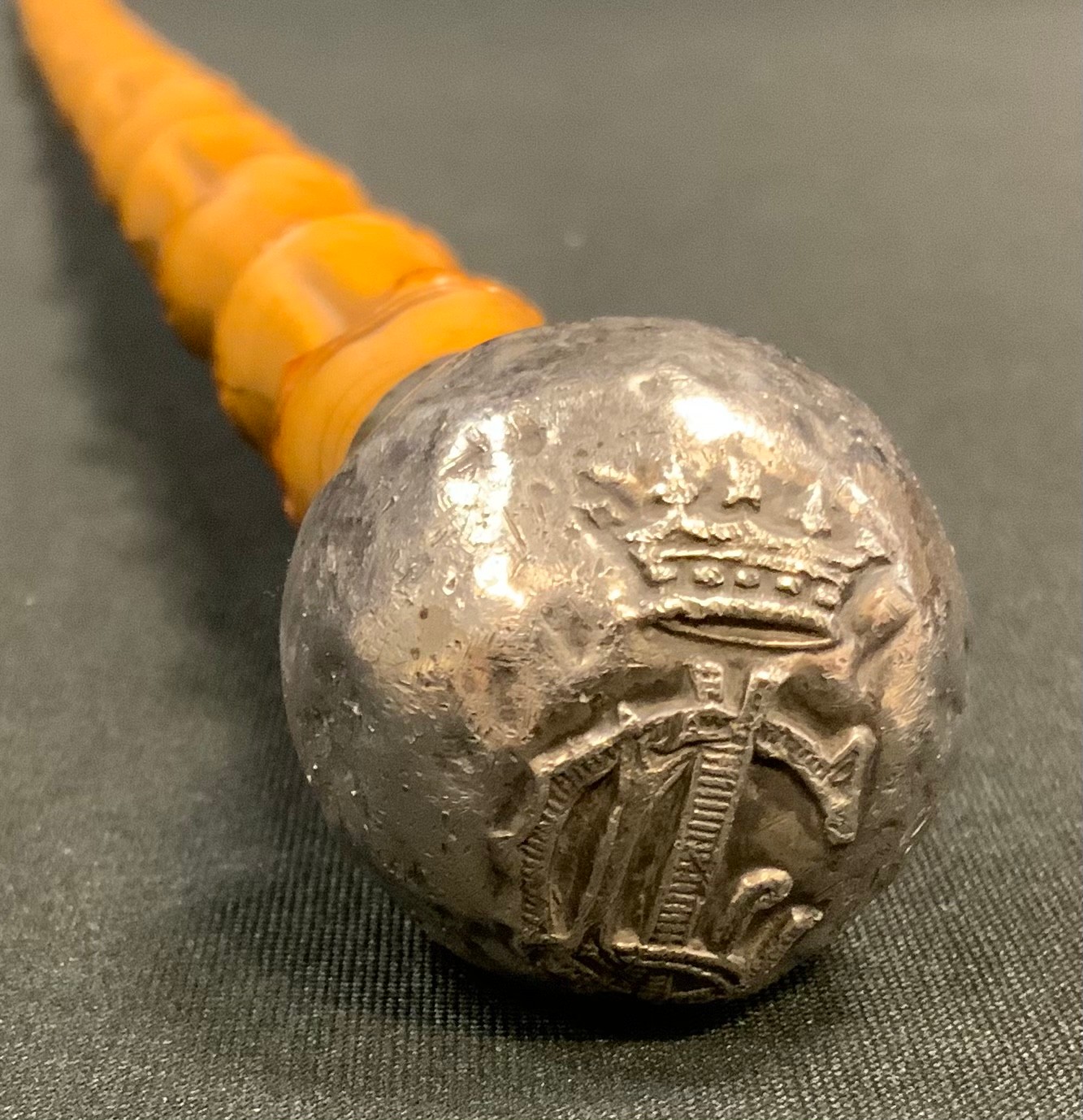 A silver mounted parade/swagger stick, Duke of Cornwall light infantry regimental pommel ,