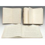 A 19th century ink manuscript commonplace book, dated 1845, 'topsy-turvy' inscribed with 102pp of