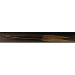 Tribal Art - a Polynesian hardwood paddle, leaf-shaped head with central spine, tapered shaft