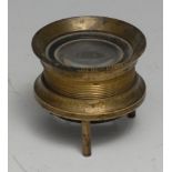 Cartography - a 19th century lacquered brass tripod map-reading lens, screw-thread adjustment, 4cm