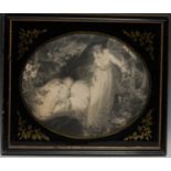 English School, 19th century, Mother and Child, monochrome stipple engraving, oval, 40cm x 48cm