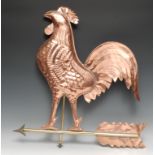 A copper and brass weather vane, as a cockerel, 66cm high
