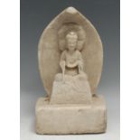 A Chinese marble carving, of Buddha, seated before a lotus, 30cm high, 19th century