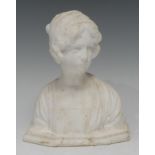 After Professor Giuseppe Bessi (Italian, 1857-1922), a marble bust, Mignon, titled, canted plinth