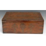 A large Indian hardwood and brass marquetry rectangular vanity box, profusely inlaid with vases,