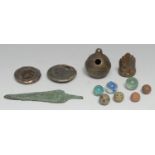 Antiquities and Metal Detector Finds - a bronze spear head, 11cm long; a bronze archer's thumb ring;