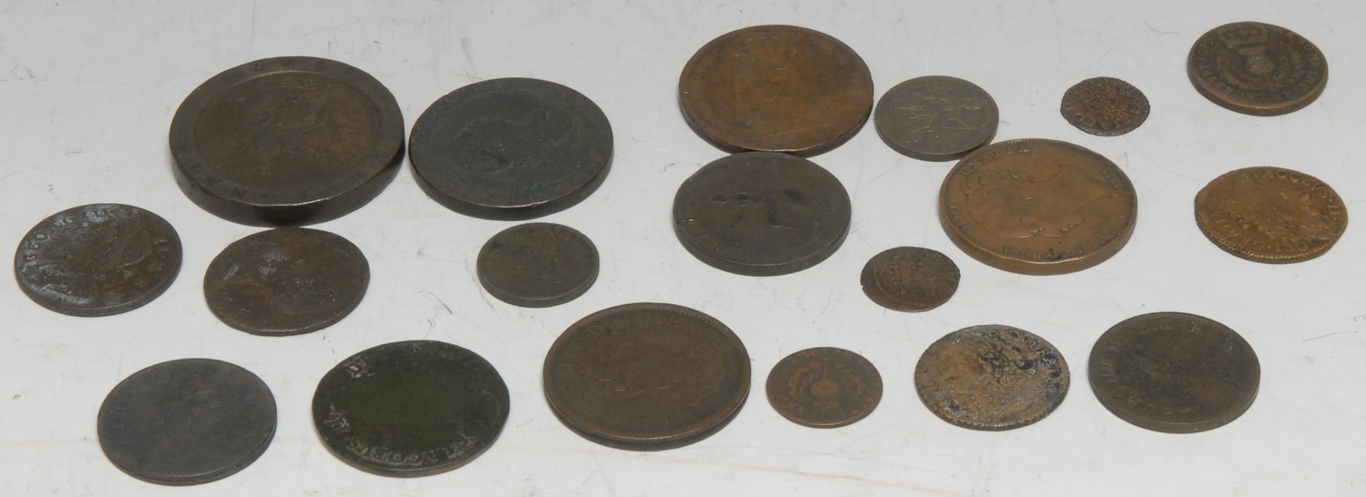 Coins, GB, AE, including Charles II, Scotland, 1677 turner, (1) 1679 bawbee, (1); James II, Ireland,