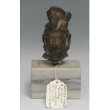 Antiquities - an early Indian verdigris patinated bronze sculptural fragment, Krishna, the Hindu