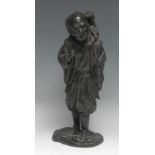 Japanese School (Meiji Period), a dark patinated bronze, of a labourer with a monkey, 32.5cm high