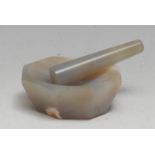 Lapidary - a pale agate octagonal pestle and mortar, 6.5cm wide