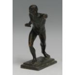 Grand Tour School, a verdigris patinated cabinet bronze, of a Roman gladiator, after the antique,