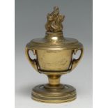 A Grecian Revival gilt-patinated bronze urnular incense burner, the lift-off cover centred by a