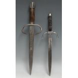 A 16th century style Italian left hand dagger, 26cm straight pierced blade, hardwood grip,