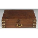 A George II/early George III brass bound mahogany cutlery box, hinged cover outlined with herring-