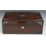 A Victorian rosewood and mother-of-pearl marquetry rounded rectangular writing box, hinged cover