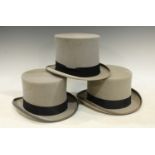 A gentleman's grey top hat, by Herbert Johnson, New Bond Street, London, size 7 1/4; another, by
