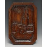Derbyshire Interest - a late Victorian oak folk art panel, carved in relief with a named view of The