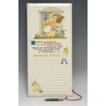 Mabel Lucie Atwell - a mid-20th century wall hanging kitchen shopping list tablet, Valette