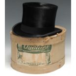 A gentleman's black silk top hat, by Woodrow, Piccadilly, interior dimensions 20cm x 16cm, boxed