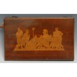 A 19th century marquetry rectangular blotter, inlaid in the Grand Tour taste with a tableau from