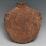 Antiquities - an Ancient Mediterranean terracotta vessel, flattened ogee shape pierced with two