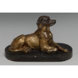 French School (19th century), a gilt bronze, of a retriever dog, oval base, 14.5cm long