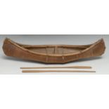 A Native American birch bark model, of an Algonquin canoe, 37.5cm long, first half 20th century