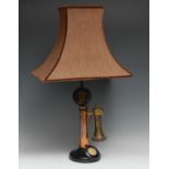 An early 20th century candlestick telephone, unusually converted to incorporate a table lamp, 61cm